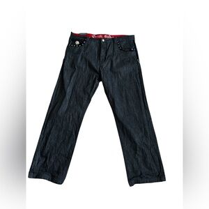 Rare Y2K 42X34 Crown Holder Hip Hop Rap Skater Baggy Wide Dark Jeans Black